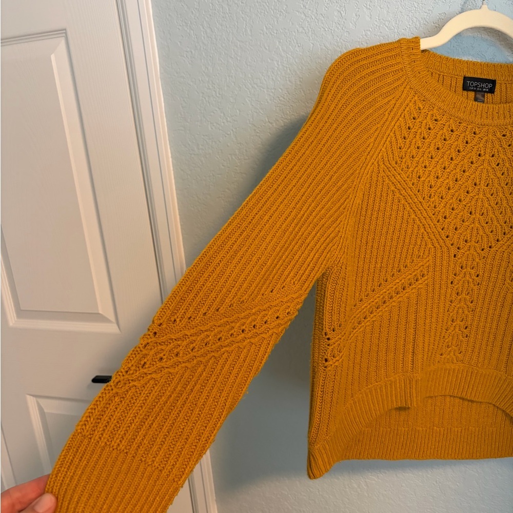 Topshop Mustard Cable Knit Sweater Size US 6 Chunky Crewneck - Picture 2 of 7